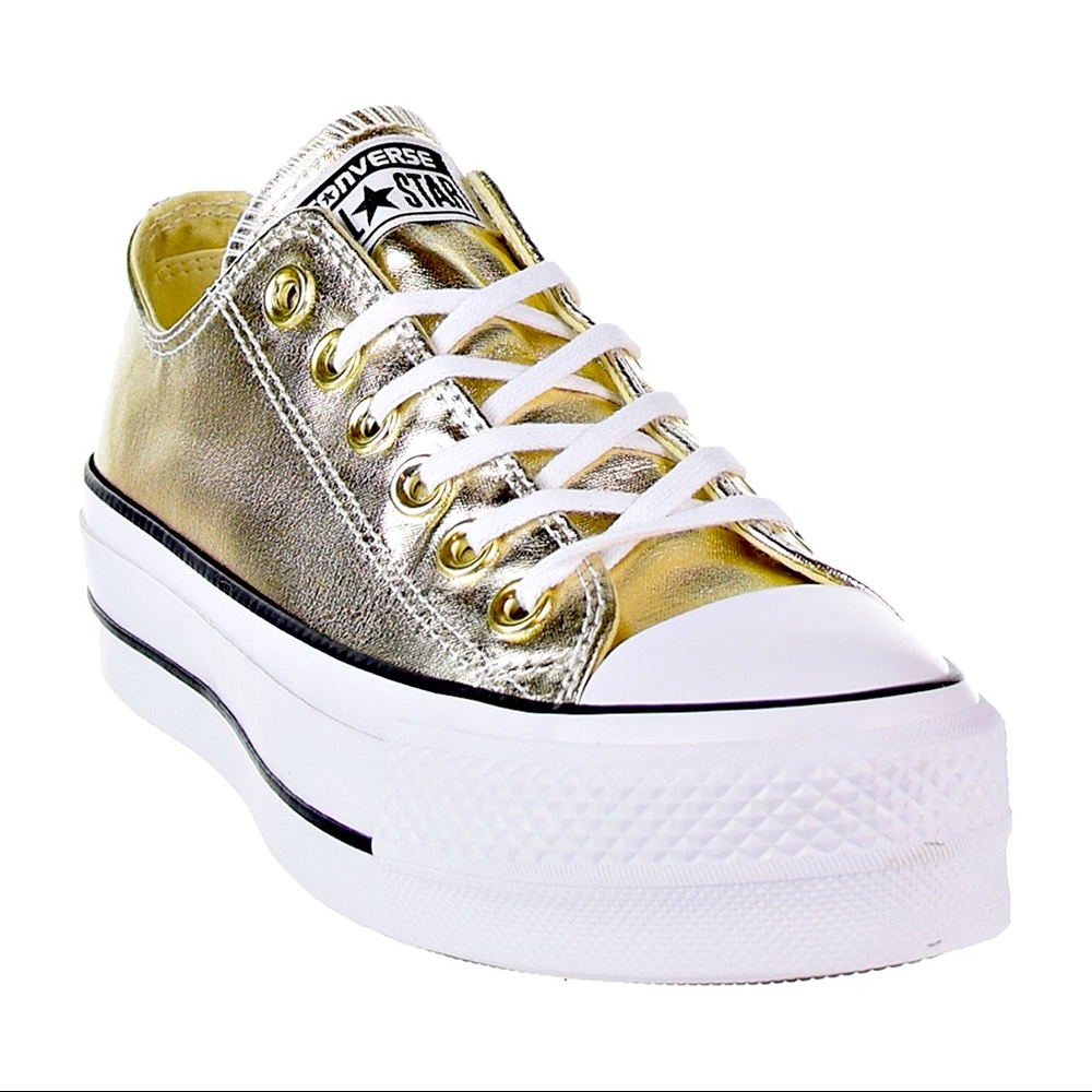 Brand New in Box Converse All Star Gold/Black/White Ox Platform